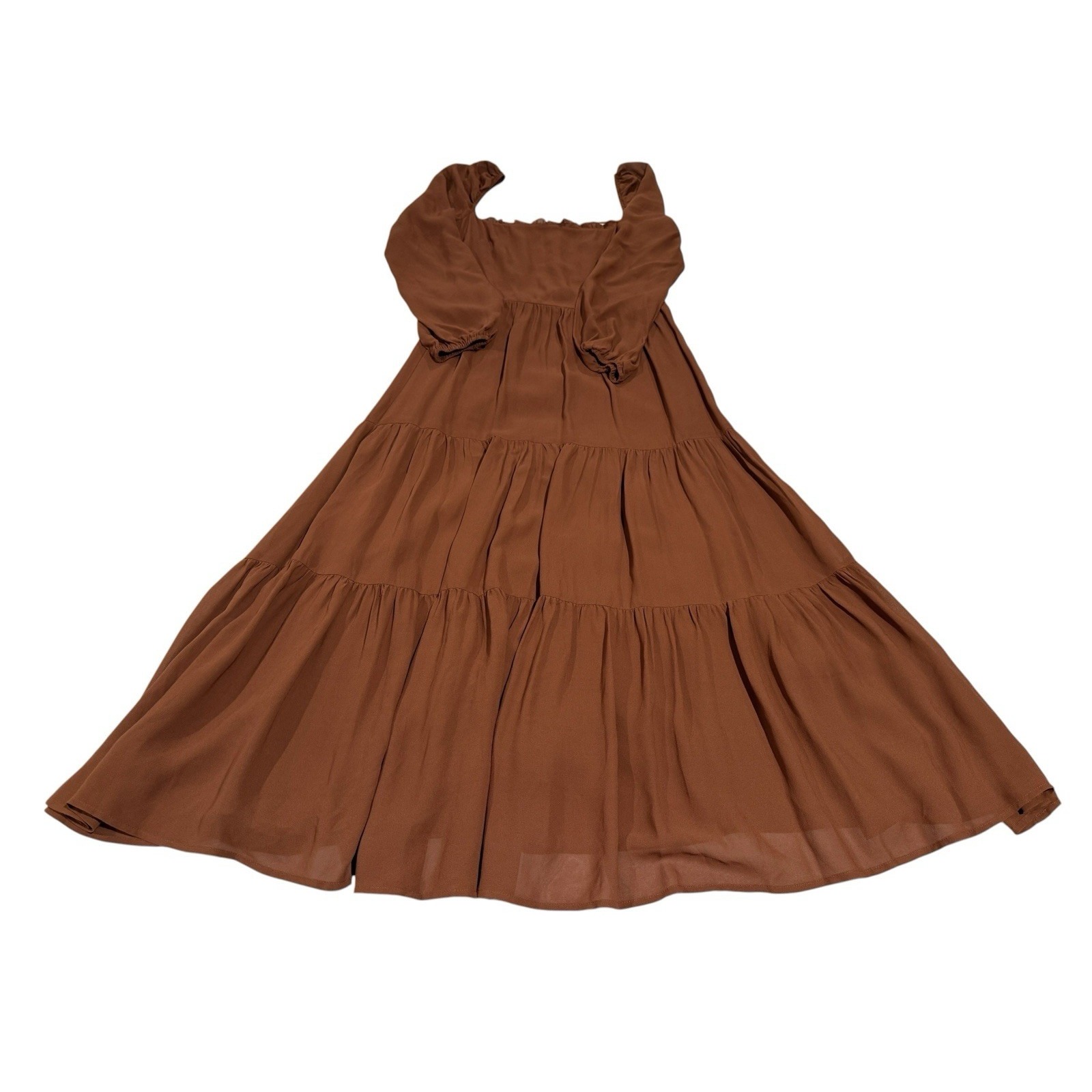 Reformation Kellie Long Sleeve Maxi Dress Cinnamon Brown Smocked Women's Size 6